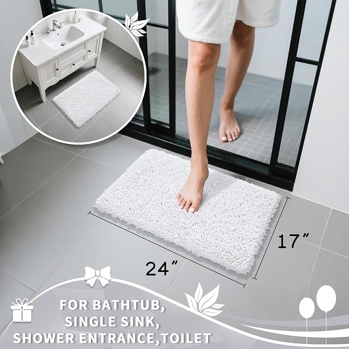 Yimobra Chenille Bathroom Rugs Non Slip, Extra Thick Soft Absorbent Bath Rug - Image 4