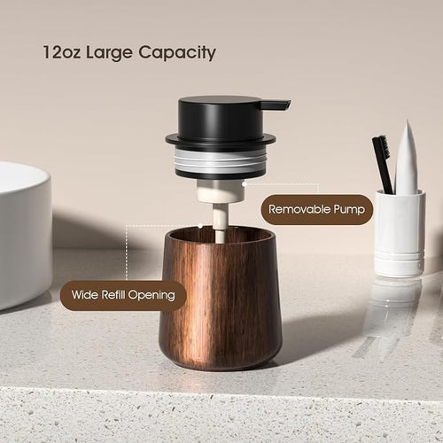 18 Oz Walnut Color Foaming Hand Soap Dispenser, Refillable Modern Home Decor - Image 2