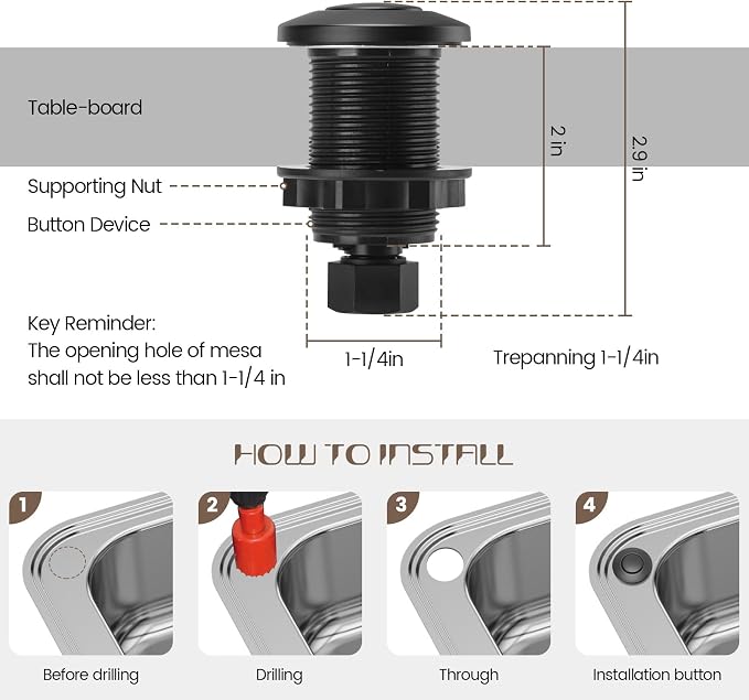 Garbage Disposal Air Switch Kit Sink Top Waste Disposal Stainless Steel Black - Image 5