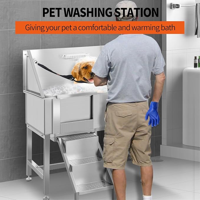 38" Stainless Steel Dog Cat Pet Grooming Bath Tub, Left Door - Image 5