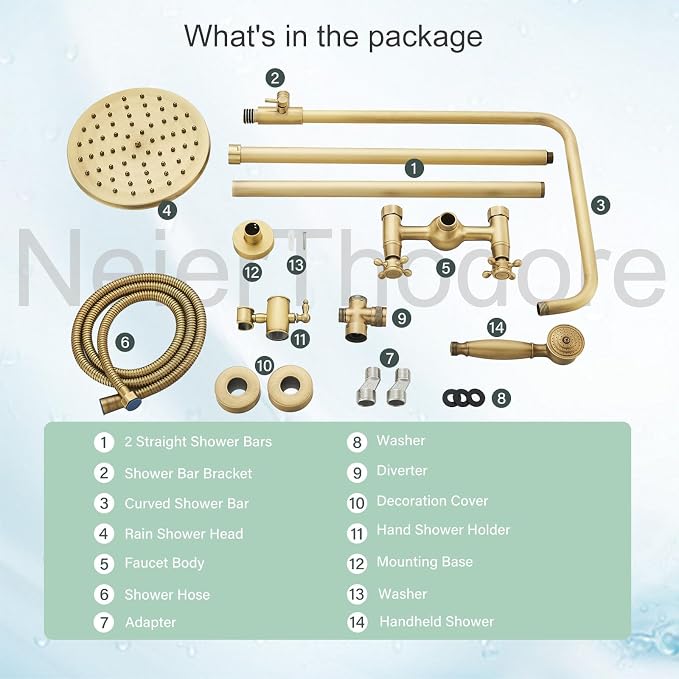 NeierThodore Antique Brass Bathroom Shower Faucet System Set 8 Inch Rainfall - Image 8