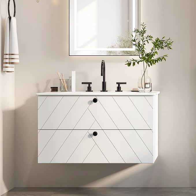Floating Vanity with Sink 30", Bathroom Vanities Cabinet with White Ceramic Sink - Image 8