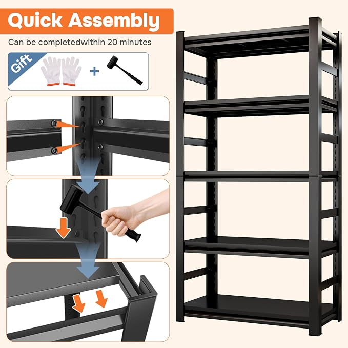 Heavy Duty Garage Shelving Unit, 5-Tier Adjustable Metal Shelves - Image 7