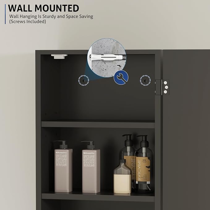 eclife 24" Bathroom Medicine Cabinet W/Mirror, Single Door Bathroom Black Wall - Image 7