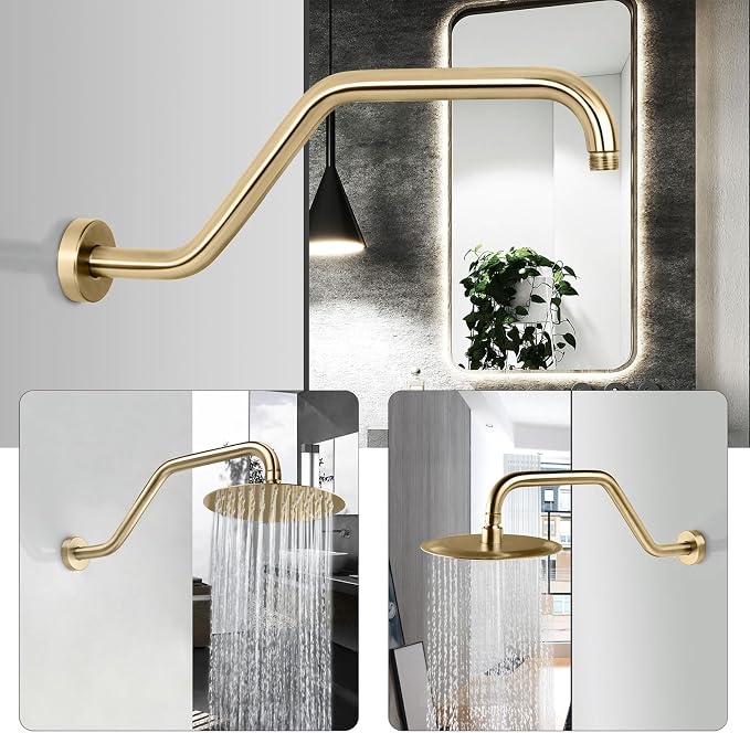 High Rise Shower Arm with Flange, 15.5 Inch Gooseneck Shower Arm Extension - Image 3