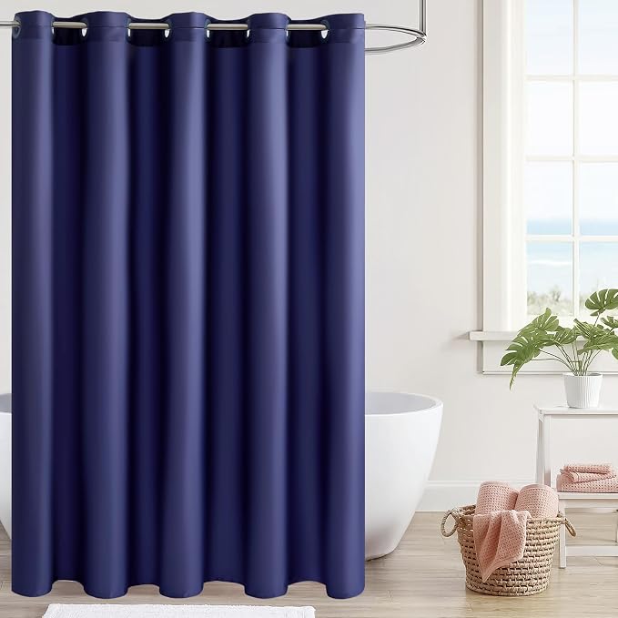 Furlinic Navy Blue Shower Curtain Liner Fabric Waterproof Shower Stall Curtains - Image 4