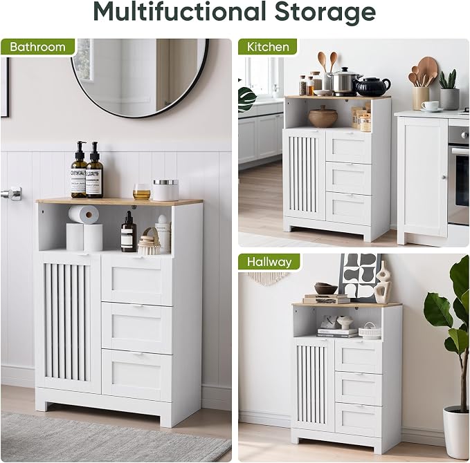 Bathroom Storage Cabinet with 3 Drawers, Floor Cabinet with Louvered Door - Image 5