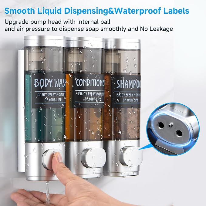 Shampoo and Conditioner Dispenser, GlintGath Shower Dispenser 3 Chamber No - Image 4