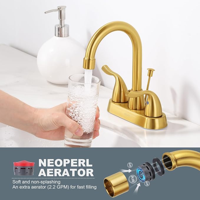 Brushed Gold Bathroom Faucet, ARCORA 4 inch Centerset Bathroom Faucet - Image 4