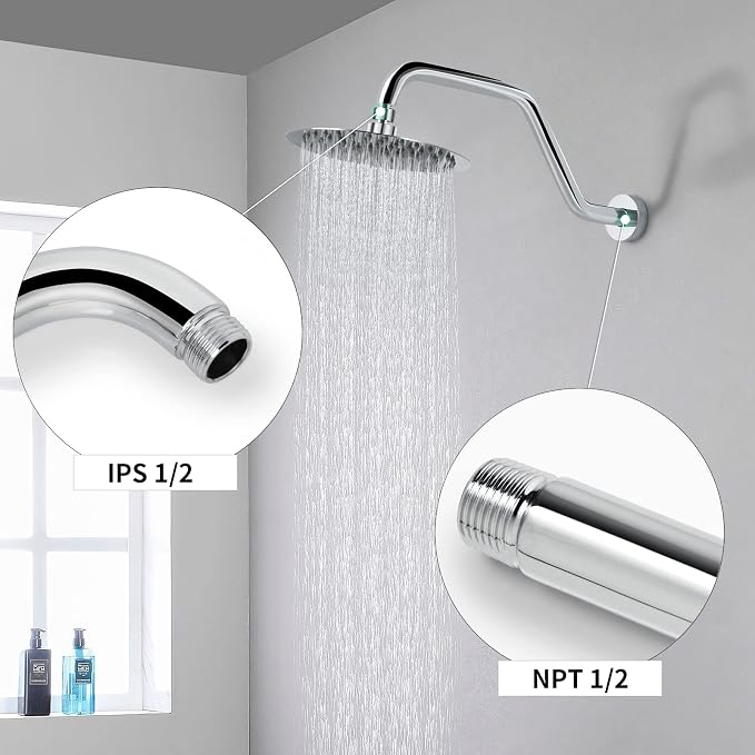High Rise Shower Arm with Flange, 15.5 Inch Gooseneck Shower Arm Extension - Image 3