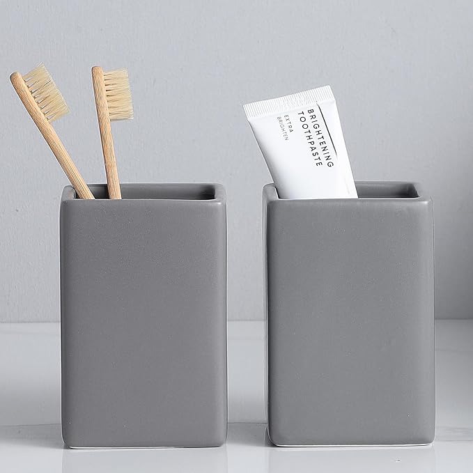 Grey Square Toothbrush Holders for Bathrooms by BSDISP