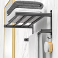 Black Adjustable Towel Bar for Bathroom Wall Mount17-30.7inch Adhesive Shower by CAXIMSY
