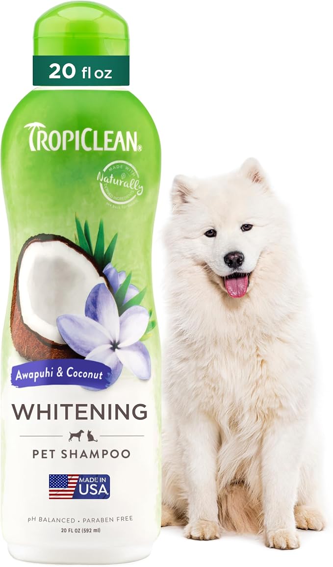 TropiClean Whitening Dog Shampoo, Puppy Safe, Made in the USA, Cat Friendly by TropiClean