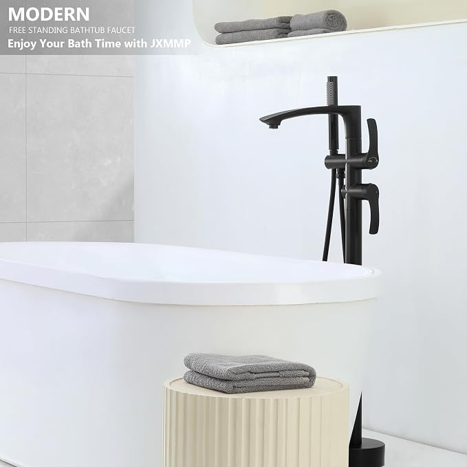 Freestanding Bathtub Faucets, Matte Black Stainless Steel Floor Mount Tub Filler - Image 6