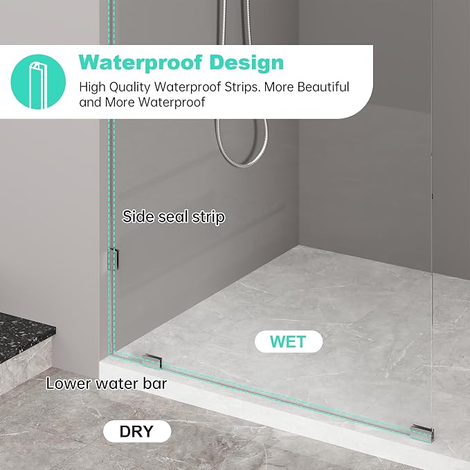 Frameless Fixed Shower Screen 34" W × 74" H, Shower Glass Panel, 5/16" SGCC - Image 4