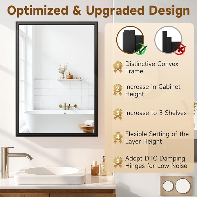 20x28 Inch Black Bathroom Medicine Cabinet - Image 5