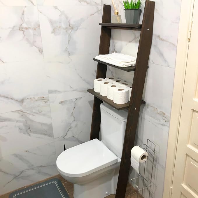Over The Toilet Birch Wood Bathroom Organizer Shelves, 3-Tier Freestanding - Image 6