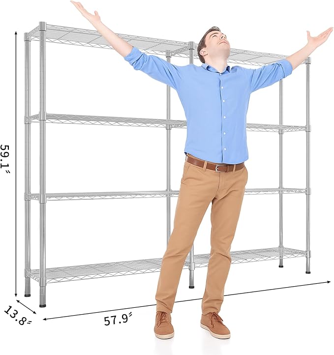 4 Tier Storage Racks Shelving, Heavy Steel Pantry Shelves, Adjustable Wire - Image 3