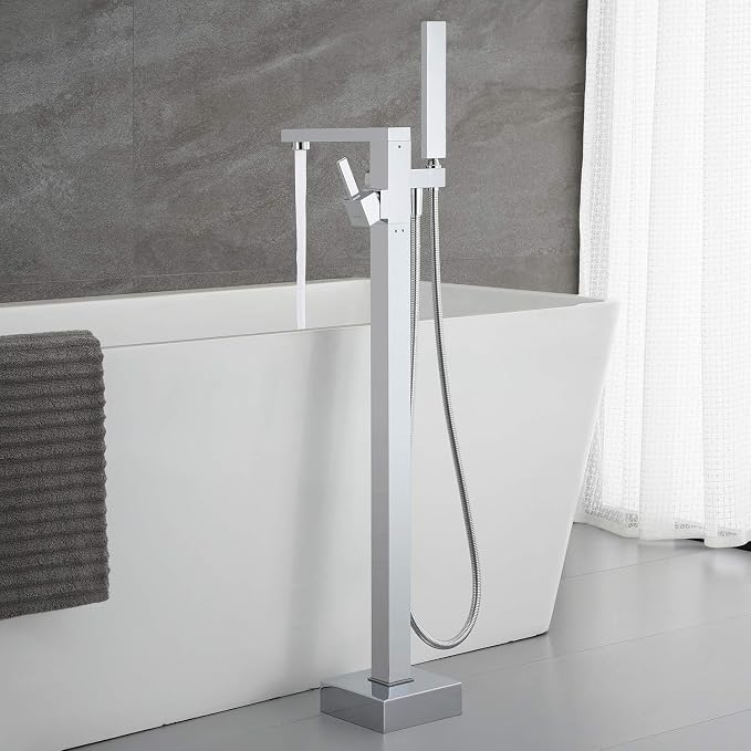 Freestanding Bathtub Faucet Tub Filler Chrome Floor Mounted Brass Bathroom - Image 3