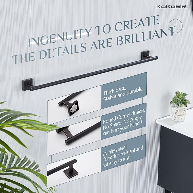 KOKOSIRI Bathroom Towel Bar 36'' Towel Holder - Image 3