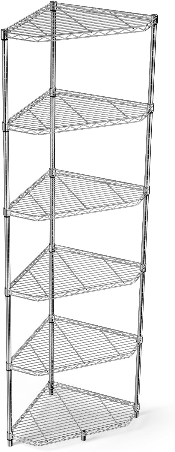 Silver 6 Tier NSF Metal Pentagonal Corner Wire Shelving Units, 600lbs Storage by Home