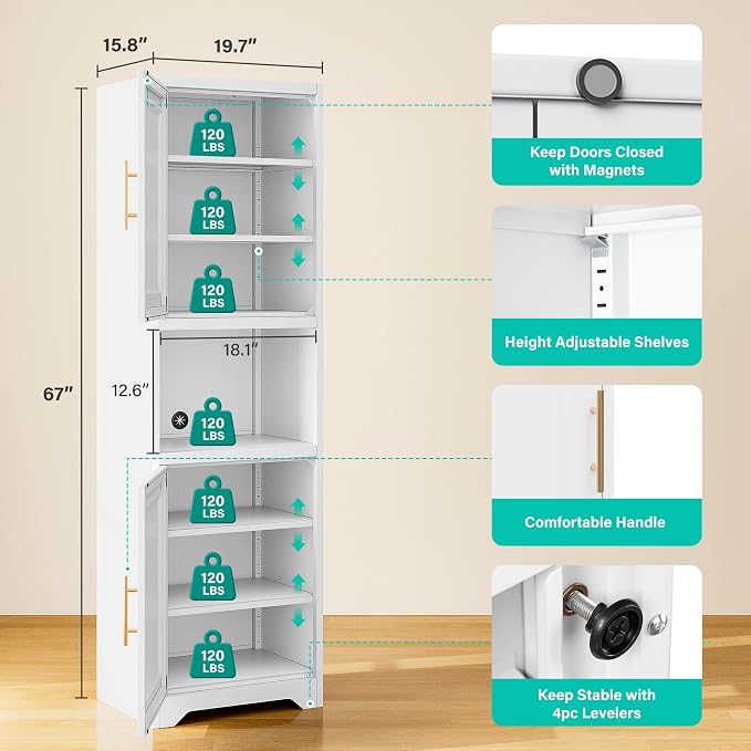 SISESOL 67" Tall Narrow Storage Cabinet - Image 3