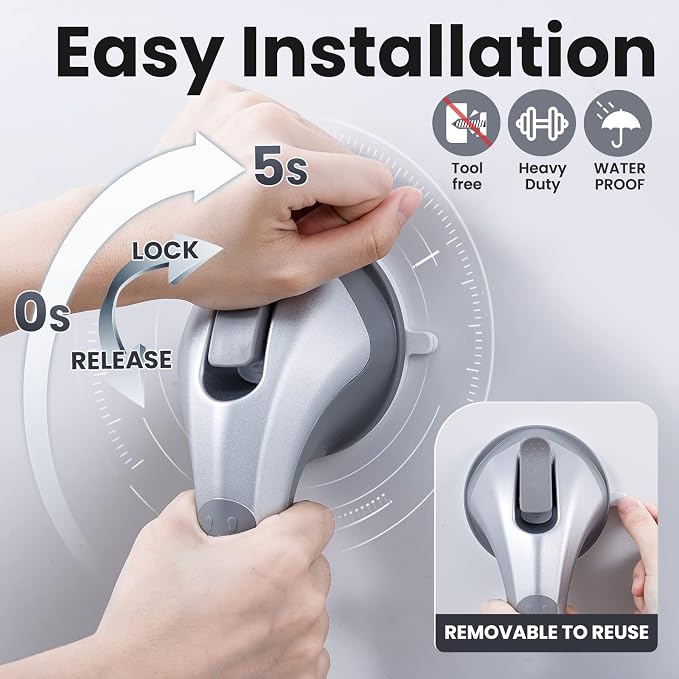 LEVERLOC Shower Grab Bars 2 Pack, Suction Grab Bar Easy to Install Shower Handle - Image 6