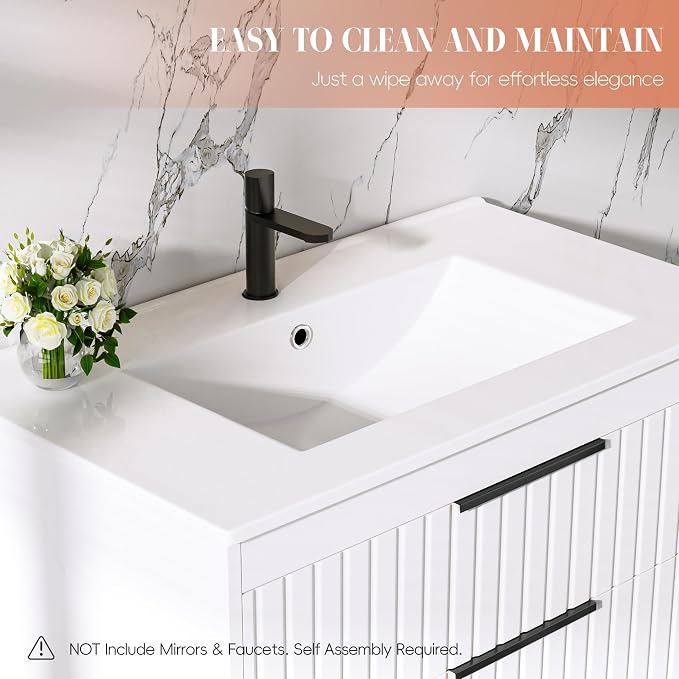 30" Bathroom Vanity with Sink, Floating Vanity Bathroom Sink Cabinet Wall Mount - Image 5