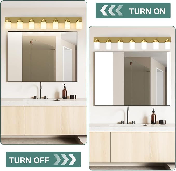IZORRO Bathroom Vanity Light Fixture, 7-Light 51 Inch Gold Bathroom Light - Image 6