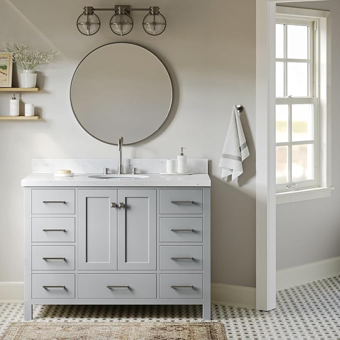 ARIEL Cambridge 48" Grey Bathroom Vanity, 1.5" Edge Carrara White Quartz - Image 2