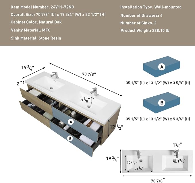 72" Floating Bathroom Vanity - Image 2