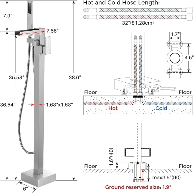 Freestanding Tub Faucet Brushed Nickel: ALEASHA High Flow Max 6.74 GPM Free - Image 2