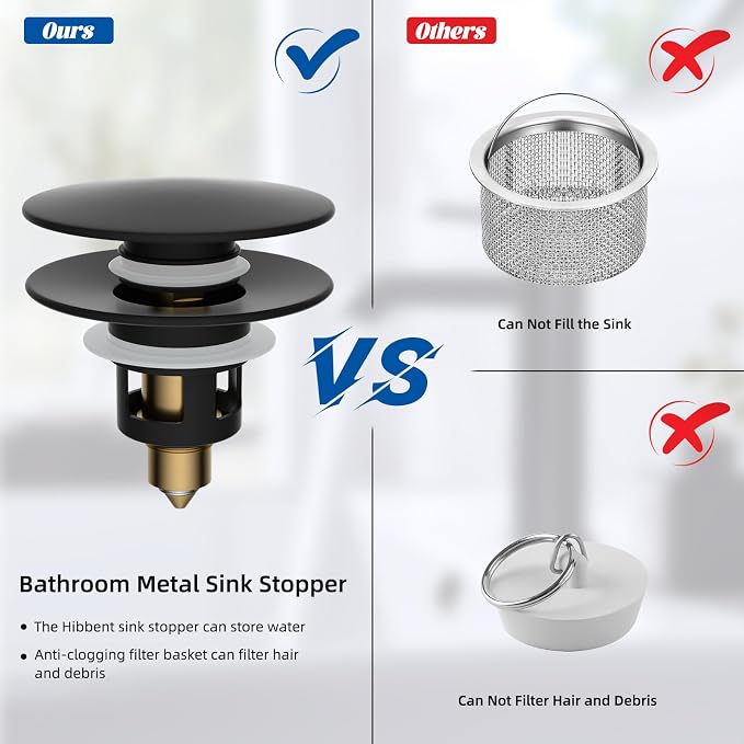 Hibbent 2 Pack All Metal Upgraded Bathroom Sink Stopper, Universal Pop Up Sink - Image 5