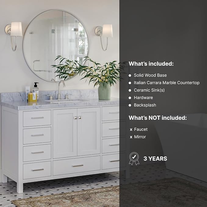 ARIEL Cambridge 55" White Bathroom Vanity - Image 9