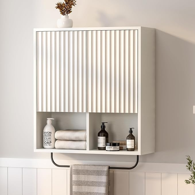 Bathroom Wall Cabinet, Fluted Wooden Medicine Cabinet Storage by EYYTHUNG