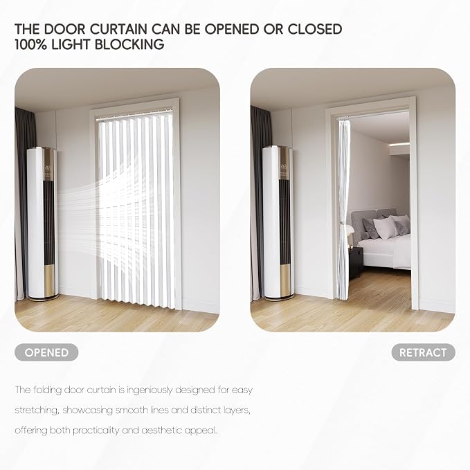 Accordian Door Curtain, 100% Blackout Folding Magnetic Doorway Curtains - Image 6