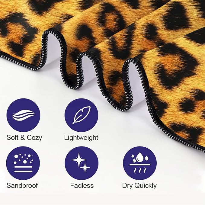 Leopard Print Yellow Black Beach Towel 36"x72" Quick-Dry Sand-Free Lightweight - Image 2