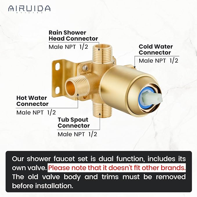 Airuida Shower Faucet Set and Handle Set Single Function Shower Trim Kit - Image 2