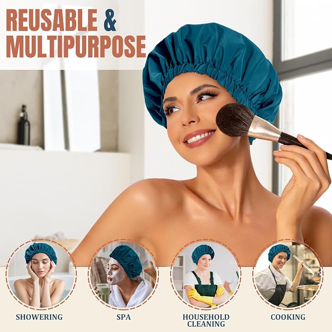 Reusable Shower Cap for Women, Stylish Large Waterproof Shower Bonnet Washable - Image 3