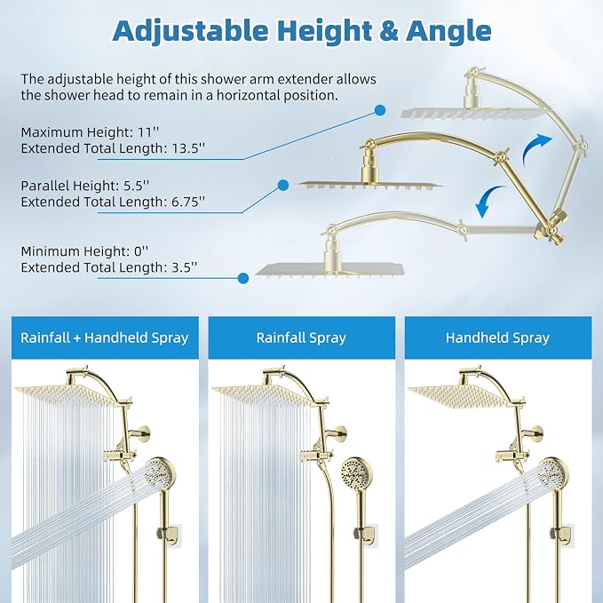 Hibbent All Metal Shower Head, Handheld Showerhead Combo, 10 Sprays, Adhesive - Image 6