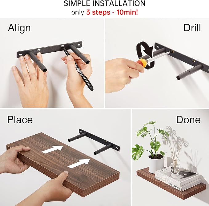 BAYKA Floating Shelves for Wall, Wall Mounted Rustic Wood Shelves for Bathroom - Image 9