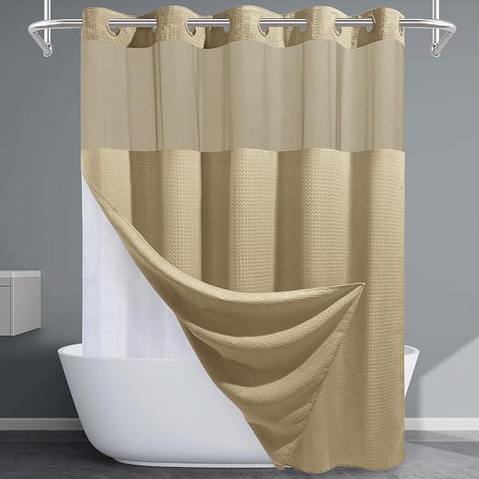Beige No Hook Shower Curtain by EUTXL