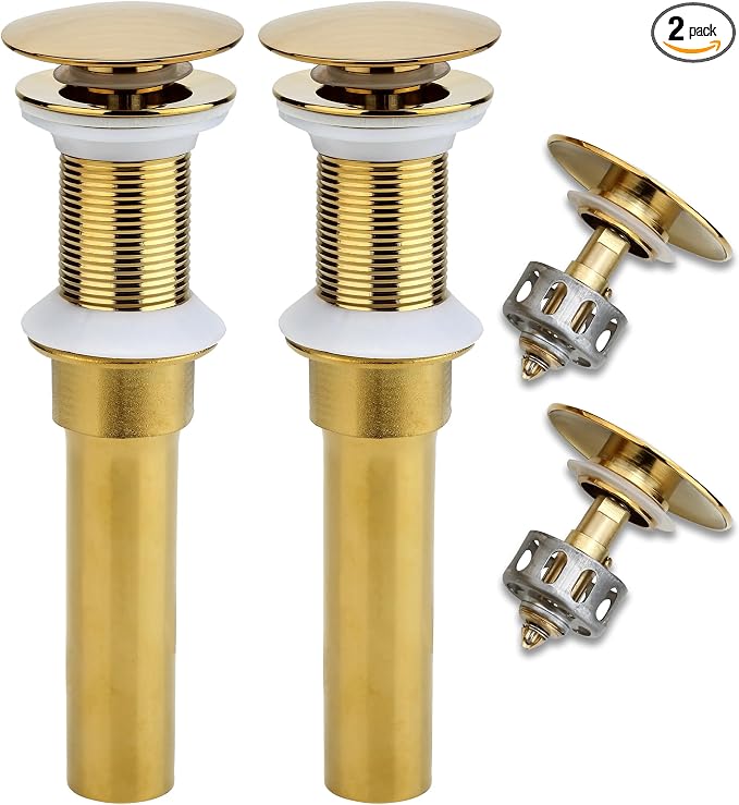 Bathroom Sink Drain, 2 Pack Gold Drain Stopper Bathroom Sink Without Overflow by Rockgoya