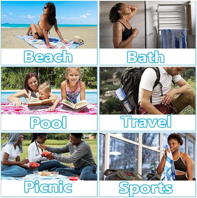 2 Pack Microfiber Lightweight Beach Towel Sand Free Quick Dry Absorbent Thin - Image 7