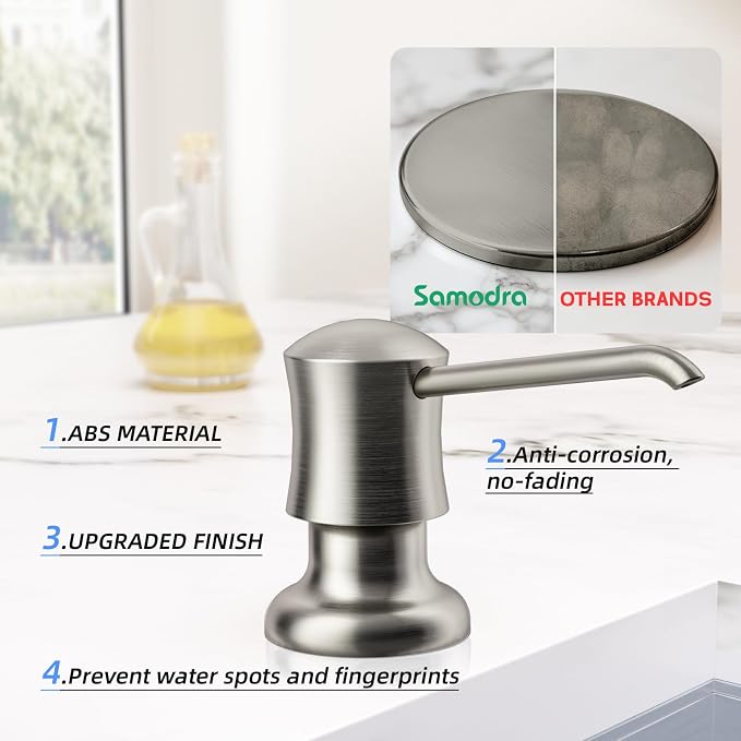 SAMODRA Soap Dispenser for Kitchen Sink Brushed Nickel Lotion Dispenser 12 OZ - Image 5