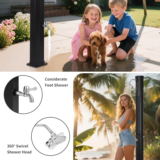 9.3 Gallon Solar Heated Outdoor Shower, 7.2FT Height, 360°Rotating Rainfall + - Image 6