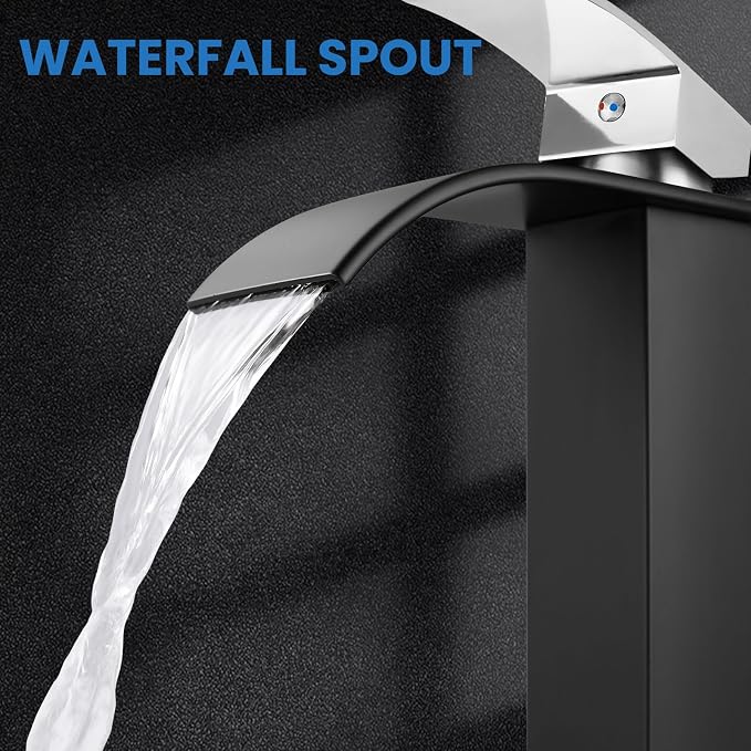 Airuida Tall Waterfall Spout Bathroom Faucet Matte Black&Chrome Polish Single - Image 4