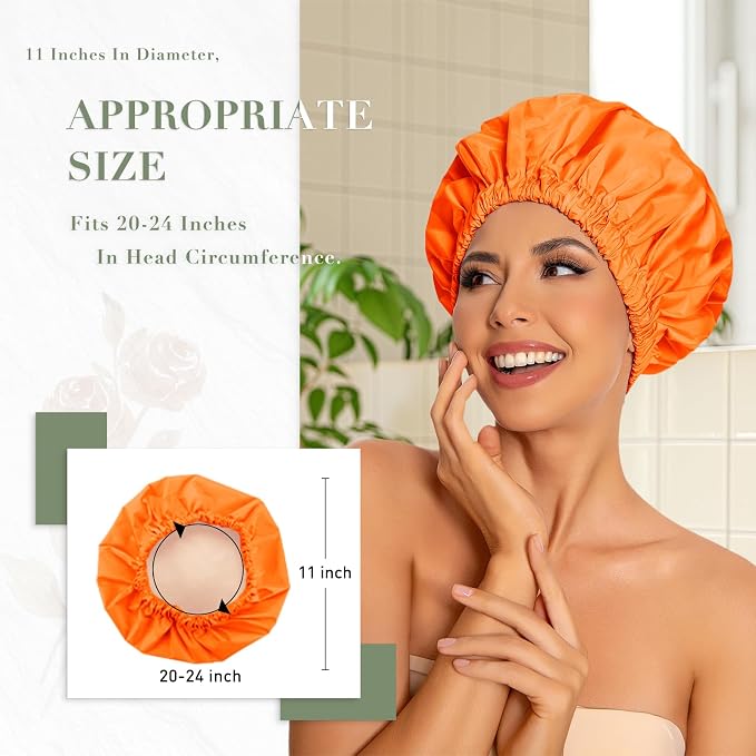 Reusable Shower Cap for Women, Large Waterproof Shower Essentials Bonnet - Image 3