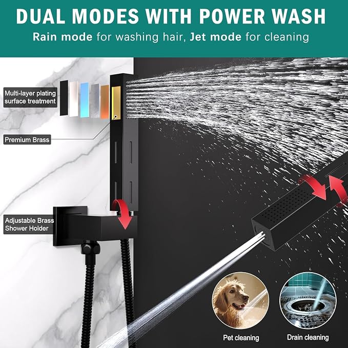 ENGA Shower Faucet Set, Dual Head Shower System 10" & 6" Square Rain Shower - Image 4