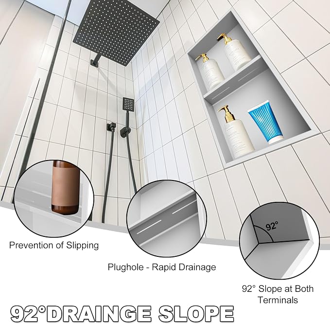 Real 304 Stainless Steel Shower Niche 12x24in-92° Quick Drain-No Tile Needed-2 - Image 4